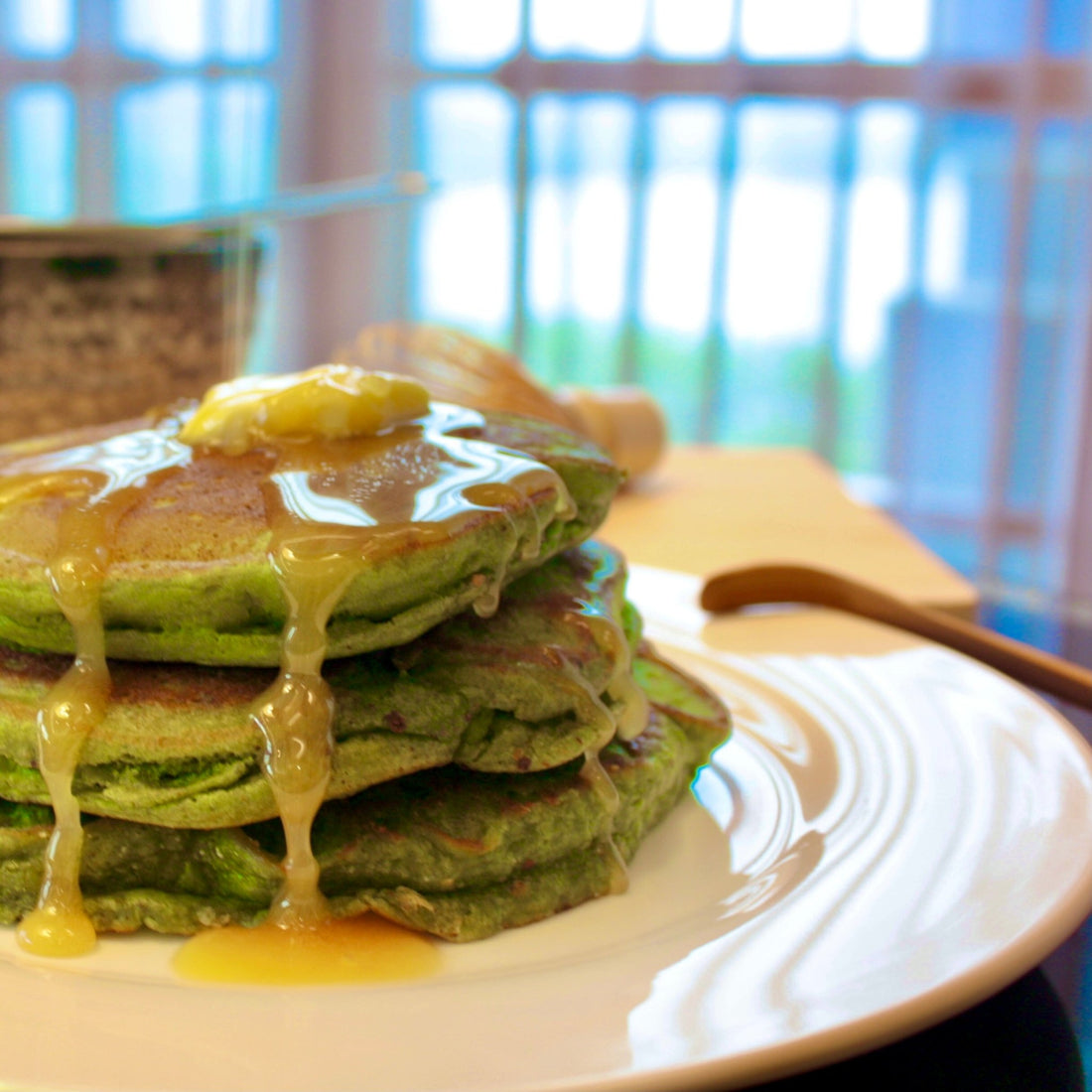 Blueberry Matcha Protein Pancakes - Be Tea Company
